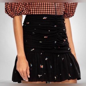 Ganni Ruched Floral-Print Georgette Mini Skirt